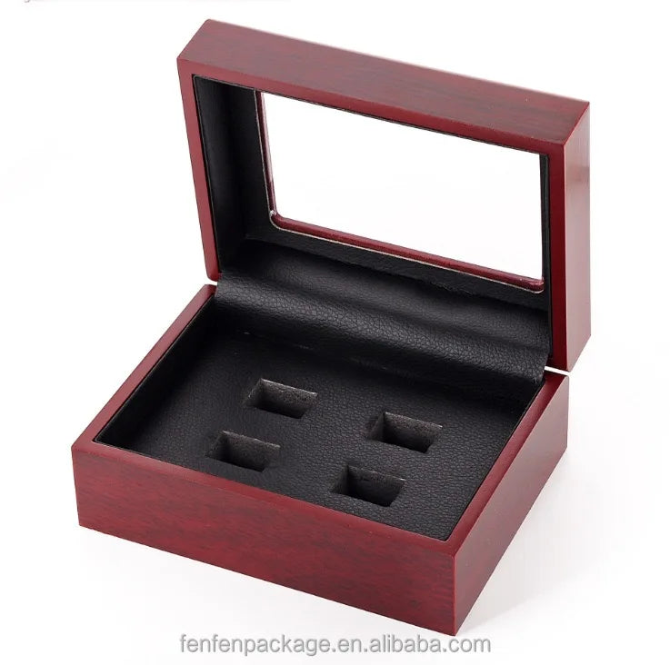 Wooden Trapezoid Display Case for Championship Rings Angled Multi-Slot Organizer for Basketball, Football Game Souvenir Rings