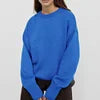 Women's Autumn New Crew Neck Solid Sweater Loose Long Sleeve Knitted Casual Pullover Versatile Top for Winter