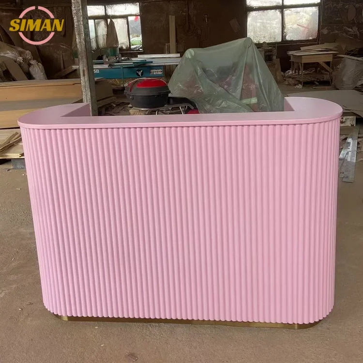 Siman Customizable High Quality Pink Wood Nail Spa Reception Desk Modern Small Design for Beauty Salon Barber Shop Hotels Malls