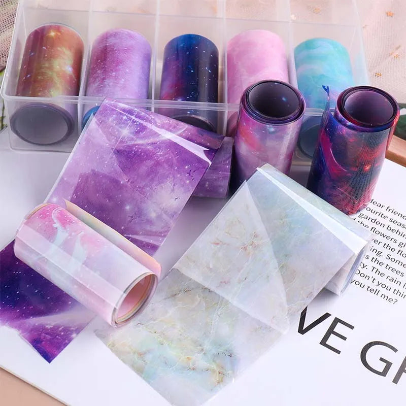 10 Colors Starry Sky Pattern Lace Style 3D Nail Foil Decals New Plastic Nail Sticker 4*100cm Transfer High Quality and Stylish