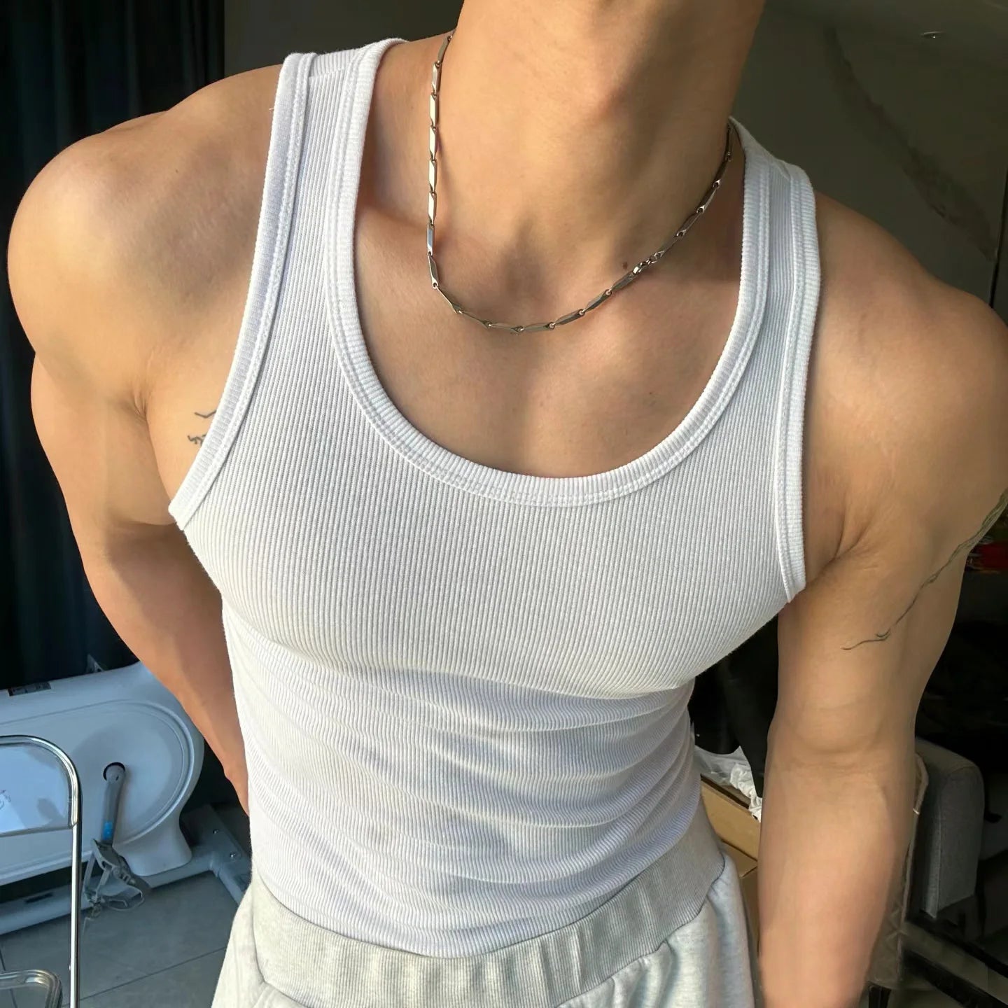 Pack of 3 in Stock Polyester Fitness Wear Mens Stringer White tank Top Vest for Man
