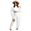 2025 Fall Winter Plus Size Women Clothing Long Sleeve Crop Top Two Piece Pants Set Drawstring Tassel Fringe Pants 2 Piece Set