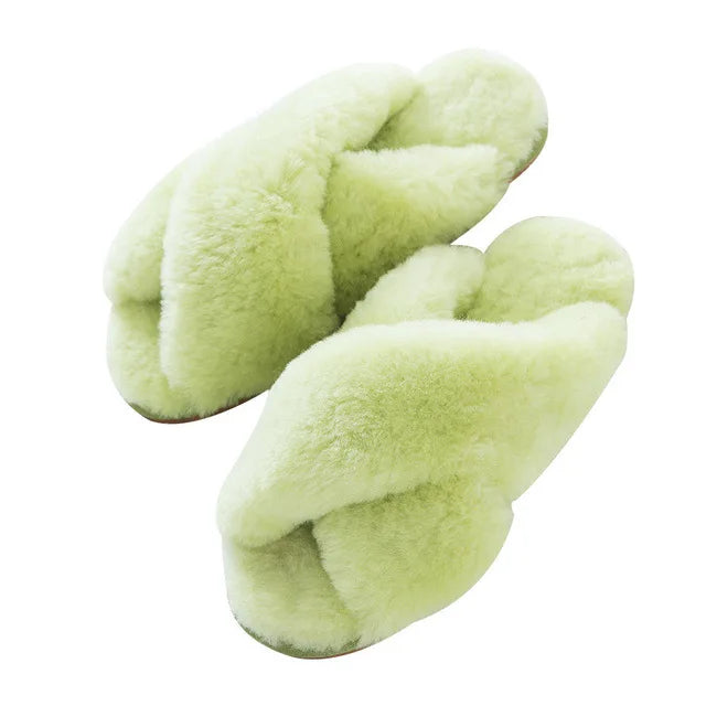 Women Indoor Slippers Real Wool 2023 Natural Sheepskin Home Slipper Winter Fur Slippers Wool Flip Flops Slipper Lady Home Shoes