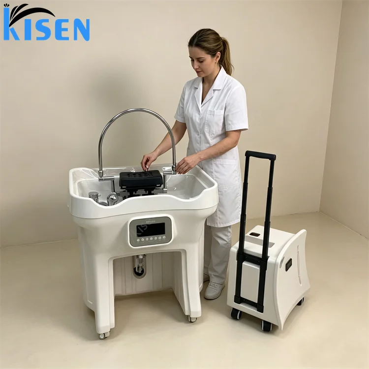 Kisen Portable Head Spa Sink Salon Hair Wash Bowl 2 tank Mobile Hair Wash Basin Portable New Shampoo Basin for Luxury Salon