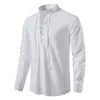 Men's Retro Hippie Beach T Shirt-Summer Casual Short Sleeve Tops Breathable Twill Cotton Linen Stand Collar Henry Drawstring