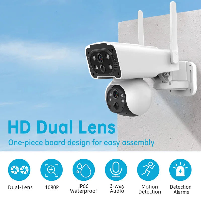 Wistino 4MP Outdoor Dual Lens Wireless Security Cameras Motion Detection Night Vision Full Color Bullet Camera