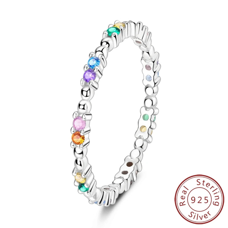 New Design Jewelry Manufacturer Custom Fashion New Rainbow Gradient Colorful Zircon Ring for Women S925 Silver Rings Jewelry