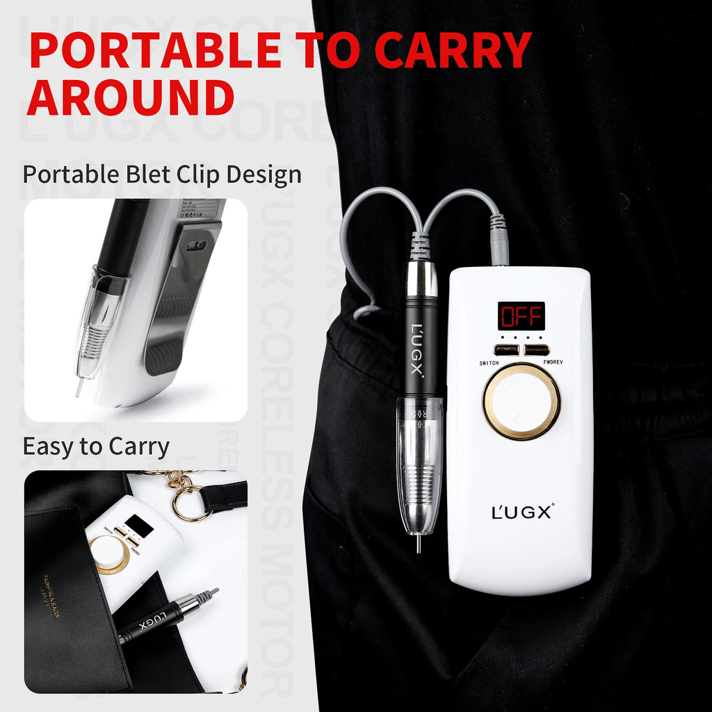 L'UGX High Quality Professional 30000 Rpm Wireless Nail Drill Machine Cordless Electric Rechargeable Portable Nail Drill