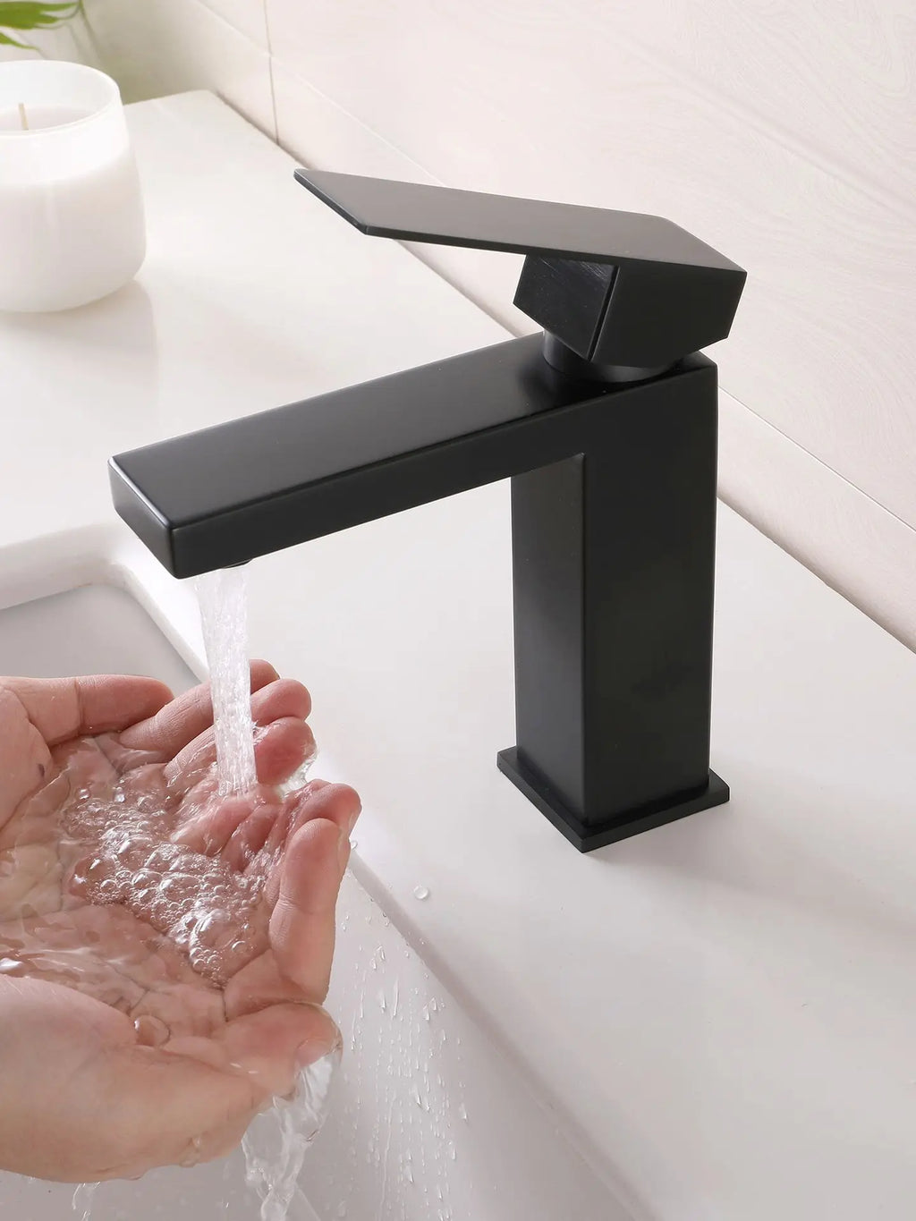 Matte Black  Bathroom Faucet Deck Mount 304 Stainless Steel  Cold and Hot Black  Square Sink Tap Short and Tall