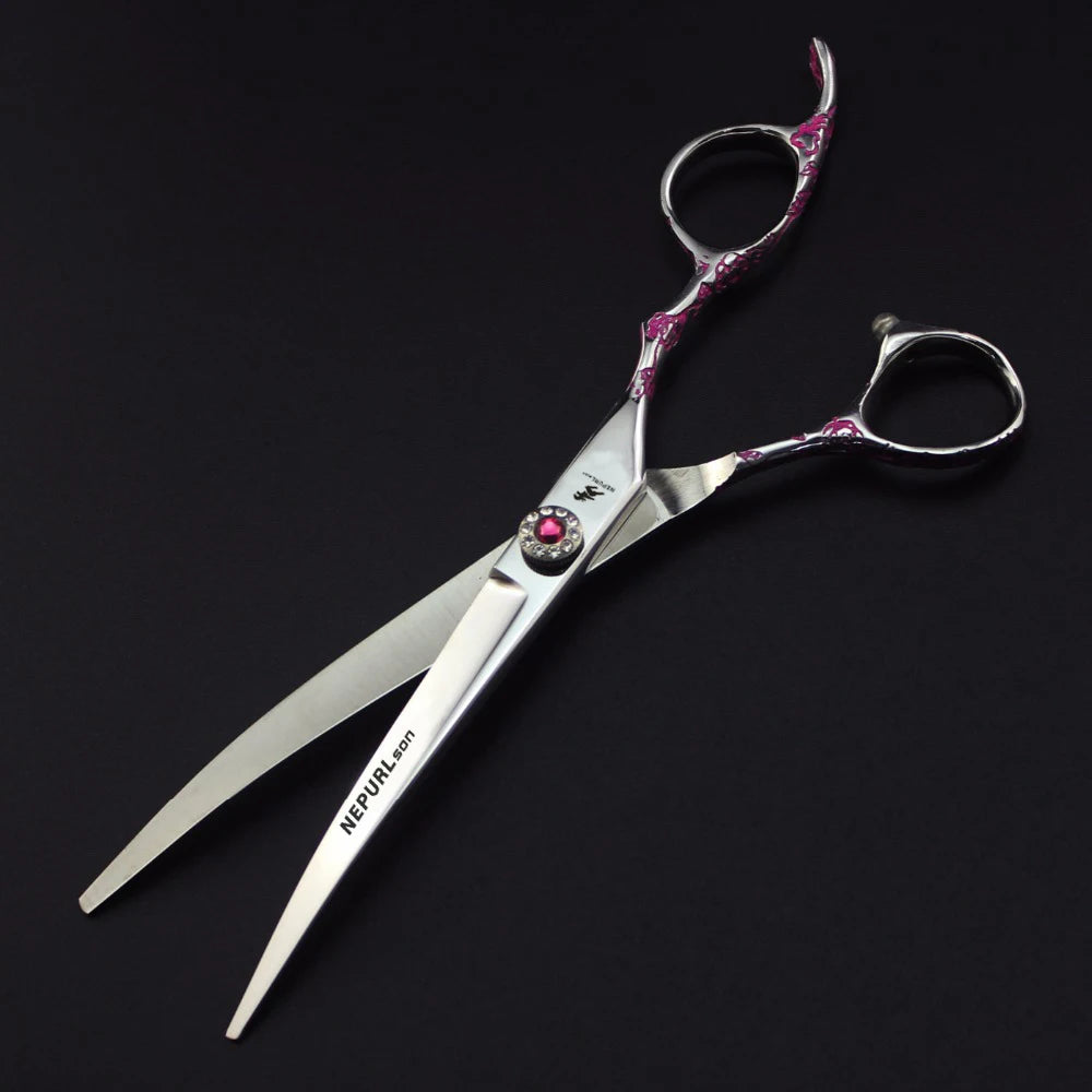 7.0 Inch  Pink plum Handle  Veterinary Animal Shaped Scissors Pet Grooming Scissors Pet Fishbone Teeth 5 Scissors Set PTS-114