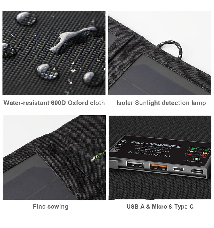 ALLPOWERS Foldable Solar Panel 5V 21W Portable Solar Charger Waterproof Solar Battery for Mobile Phone Outdoor Camping Hiking RV