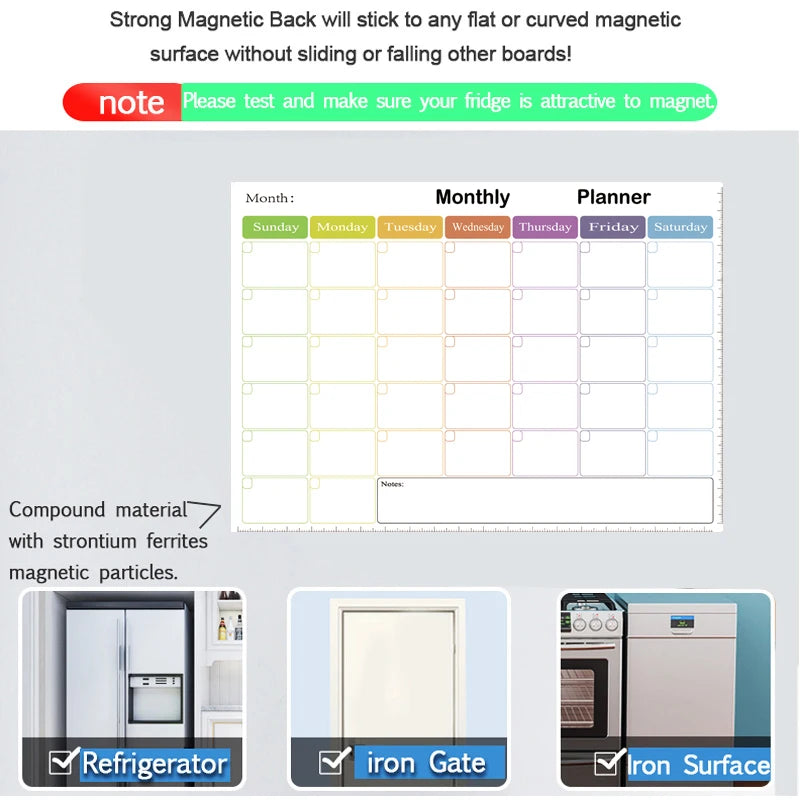 A3 Size Magnetic Monthly Weekly Planner Dry Erase Whiteboard Calendar Table Blackboard Fridge Sticker Message Board Menu