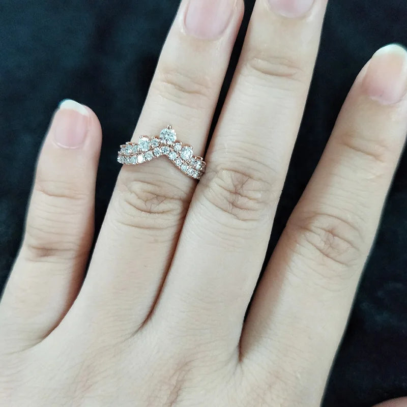 Hot Online Sale Wedding Jewelry Crown Band Ring Rose Gold Lab Created Diamond Stone CLASSIC Gemstone Rings 3mm Engagement Ring