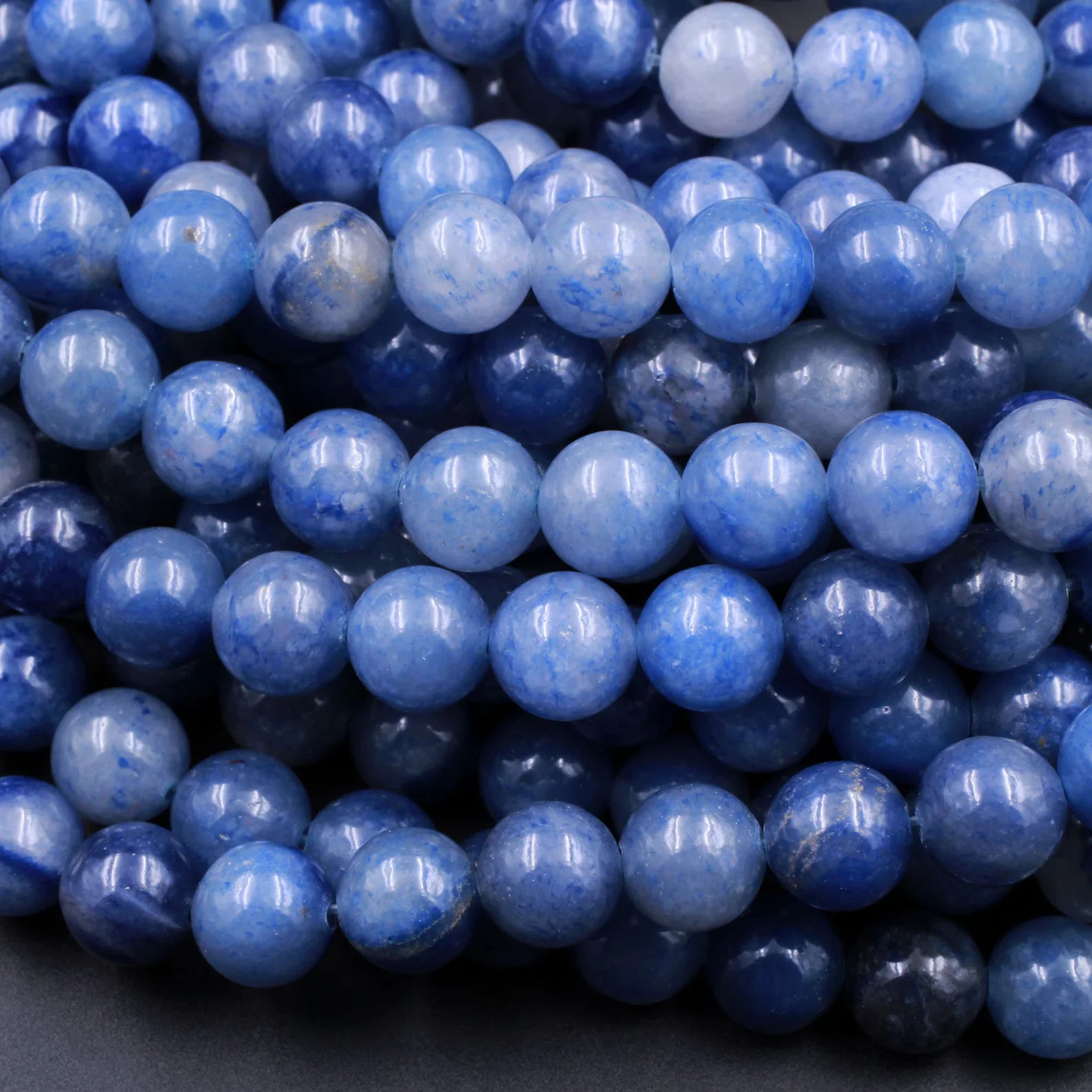 Great Gems Natural Blue Aventurine 4mm 6mm 8mm 10mm Ball Beads White Gemstone 15.5" Strand for Anniversary & Wedding Casual