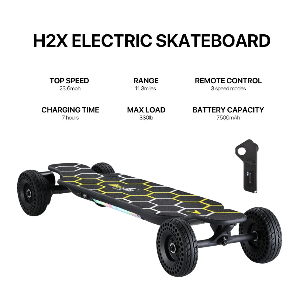 H2X Cheapest Electric Skateboard Dual Belt Motor 3300w Max Speed 35km/h E Skateboard off Road Drop Shipping