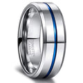 OAHLAN 8mm High Polished Tungsten Carbide Rings Blue Line Grooved Anti Rust for Mens Wedding Engagement Anniversary Gift Jewelry