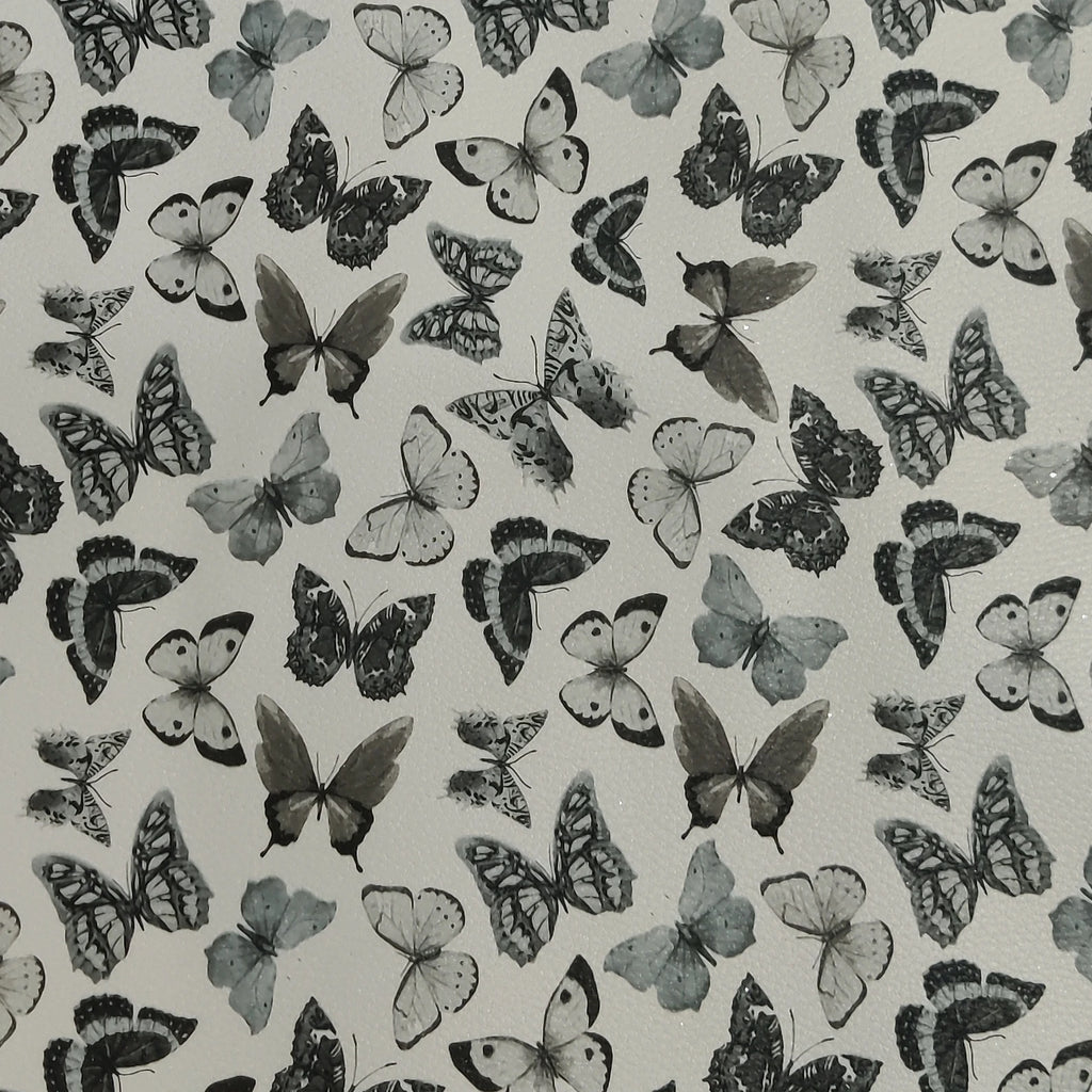 A-1127 PU Synthetic Leather Glitter Effect Butterflies Design Durable Fabric for Fashion Bags Shoes Sofas Outdoor Garment Use