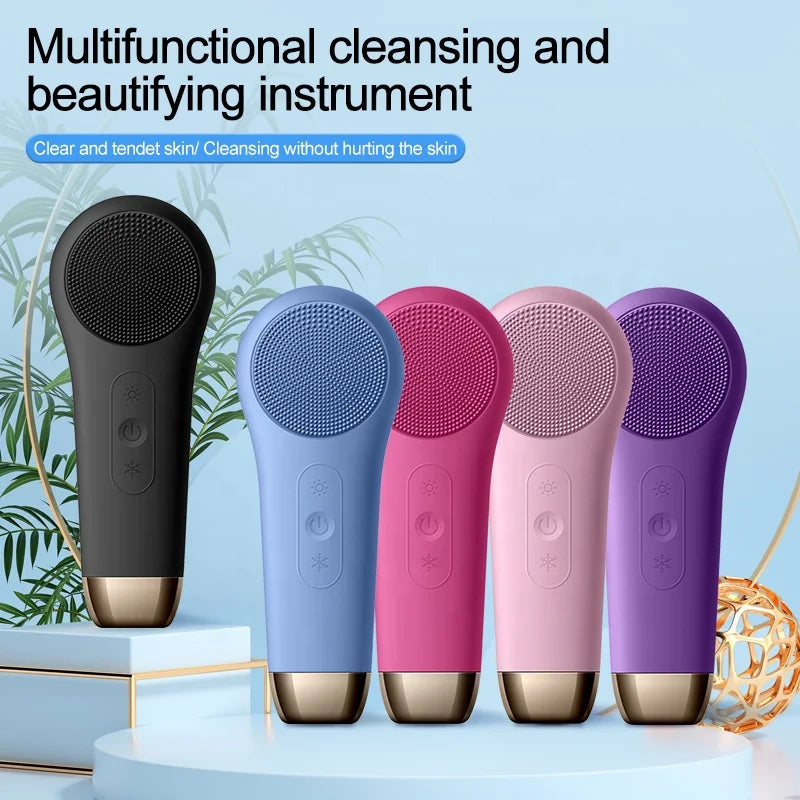 Facial Beauty Light Therapy Brush Wrinkle Removal Warm and Cold Silicone Face Cleaning Scrub Brush