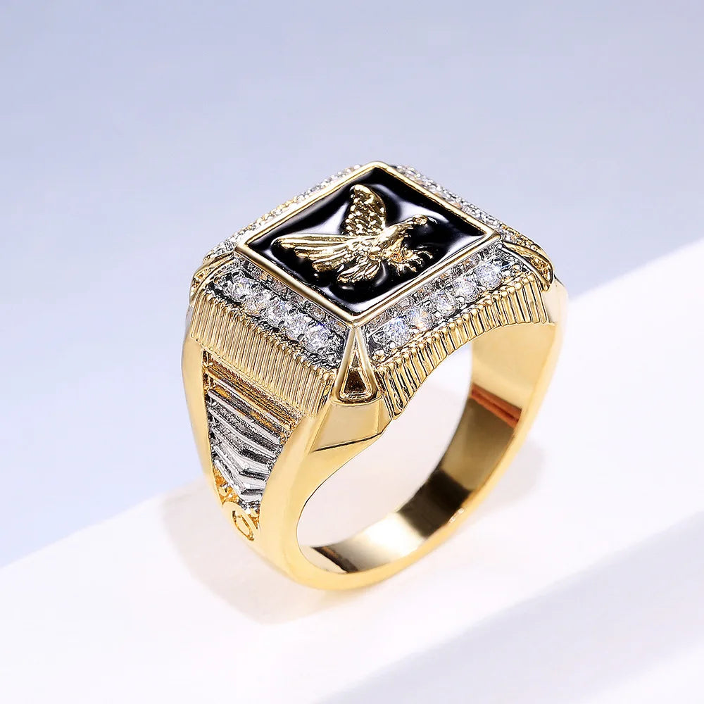 Mens Eagle Ring with Sparkling Accents Bold Statement Fashion Jewelry