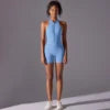 Women's Casual One-Piece Zipper Sports Yoga Pants Quick Dry Pleated Fitness Jumpsuit Peach Hip Yoga Jumpsuit