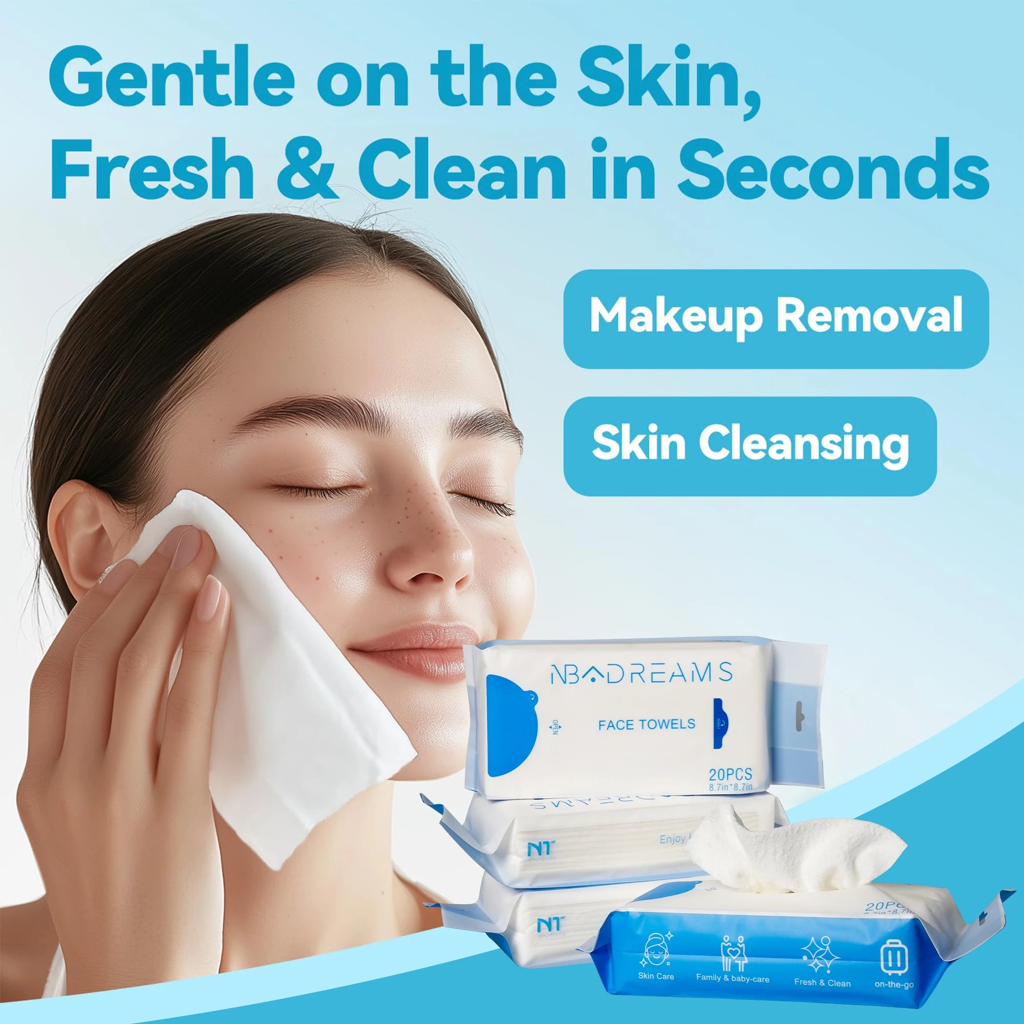22x22cm Ultra Soft Reusable Microfiber Face Towels Convenient Bagged for Daily Skin Care