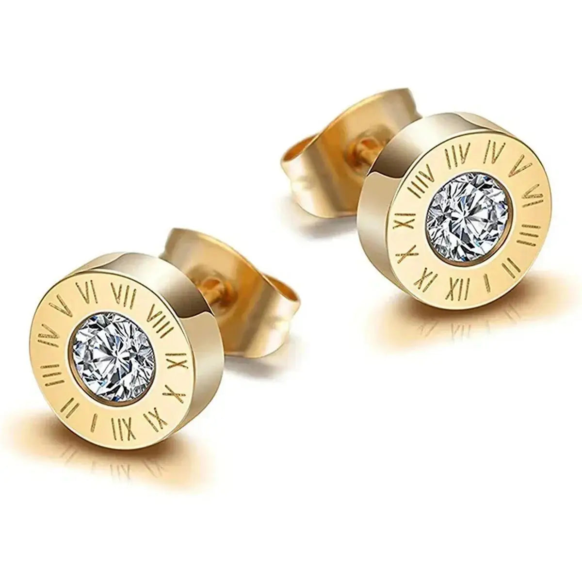 Fashion Chic Stainless Steel  Crystal Stud for Women Men Jewelry Vintage Roman Numerals Small Earring