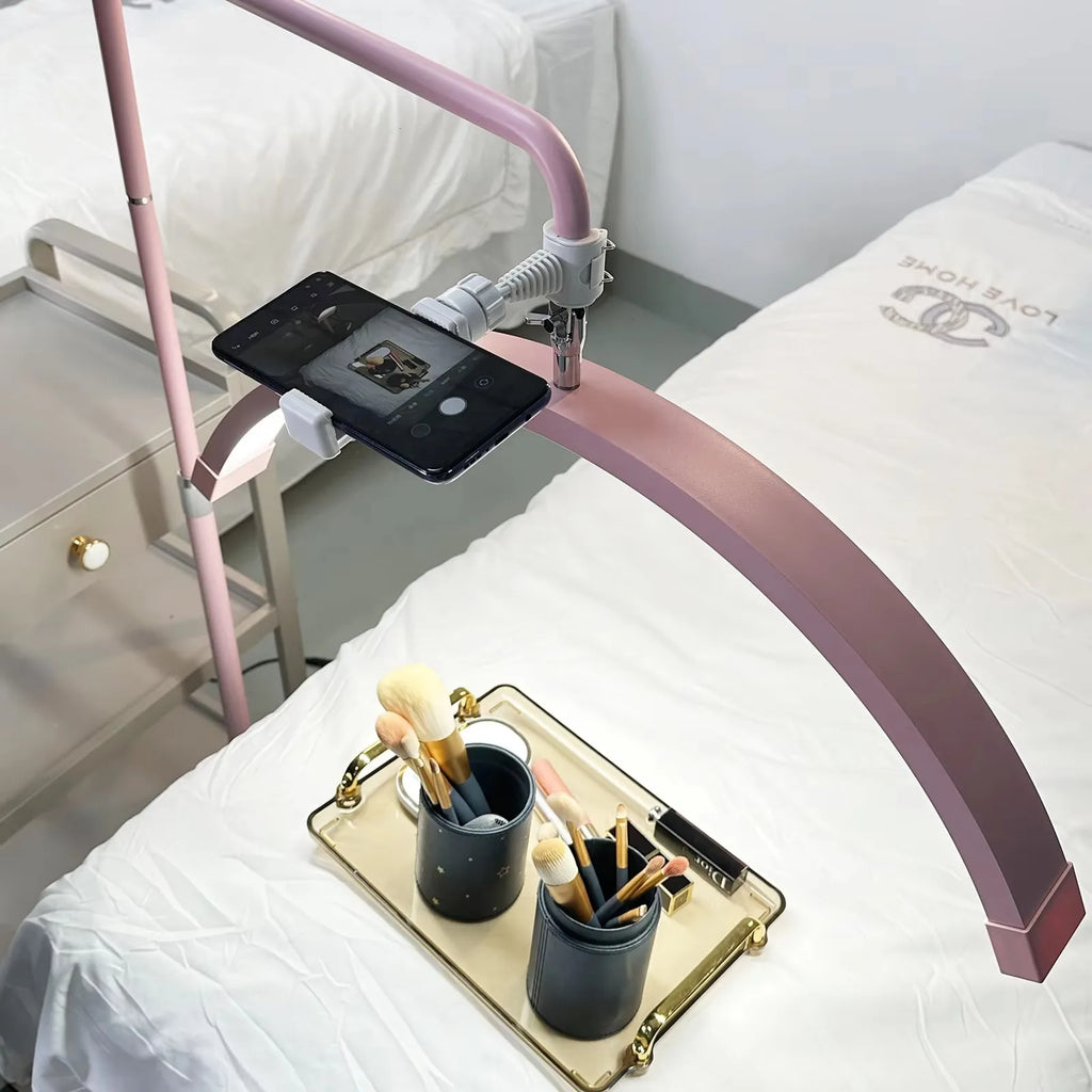 FOSOTO Golden Half Moon Eyelash Extension Light Floor Lamps for Lash Bed Ring Light With Stand Magnifying Lamp for Beauty