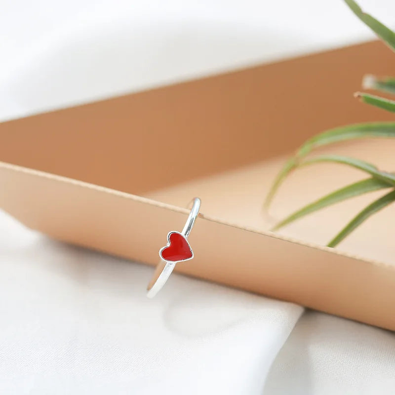 Wholesale Red Heart Silver Plated Ring for Women Fashion Jewelry Adjustable Rings