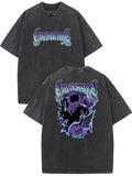 Vintage Washed Oversized Purple Skull Lightning Streetwear T-shirt Retro Casual Cotton Tee US Stock