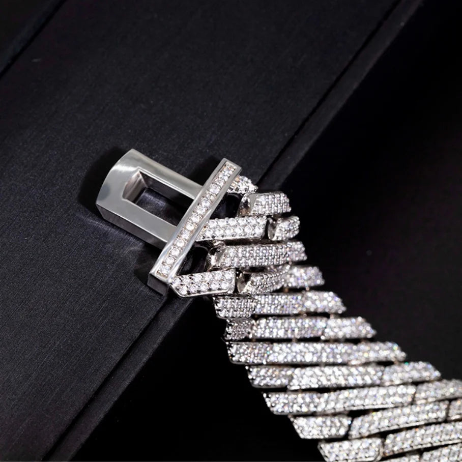 Custom Miami Bracelet S925 Sterling Silver with Two Rows VVS Moissanite Diamond Heavy Cuban Bracelet for Men's Hip-hop Style