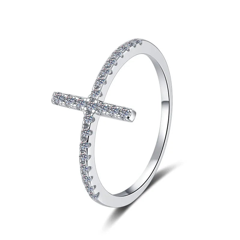 Fine Husky Jewelry Simple S925 Sterling Silver VVs1 Full Moissanite Ring Cross Stackable Band Wedding Rings of Ladies Women