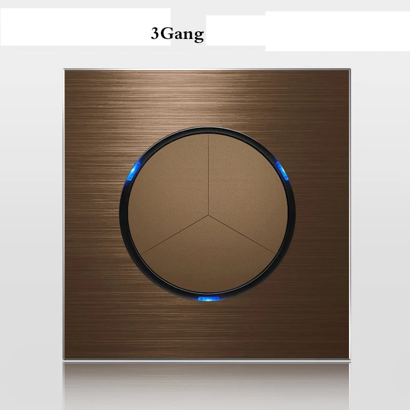 1 2 3 4 Gang 1 Way 2 Way Household Wall Switch Socket Aluminum Brushed Brown Panel LED Indicator Switch 86*86mm