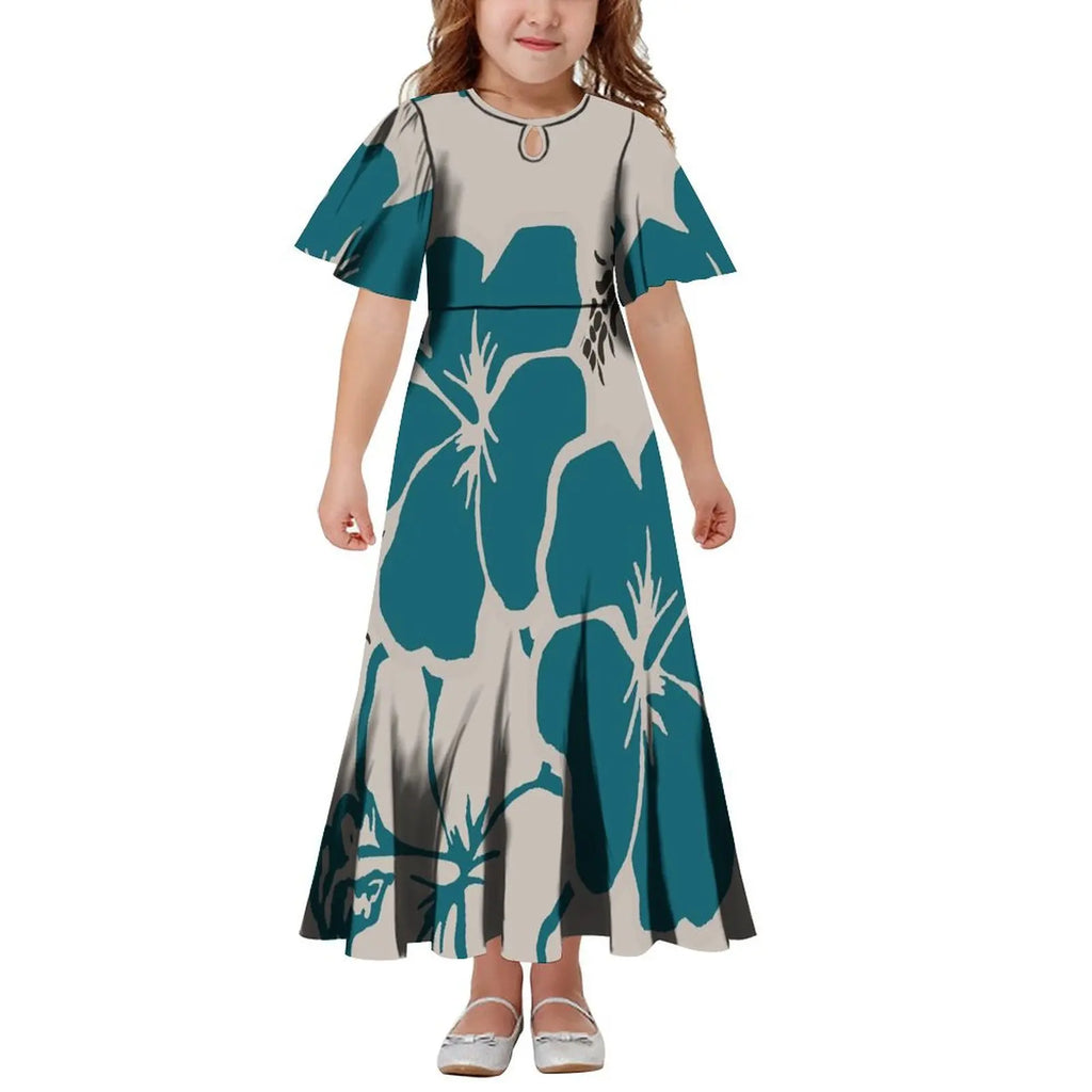 New Hawaiian Style Drop Collar Design Baby Girls Long Dress Children Size in Dresses Fit Flare Toddle Girls Dresses for Kids