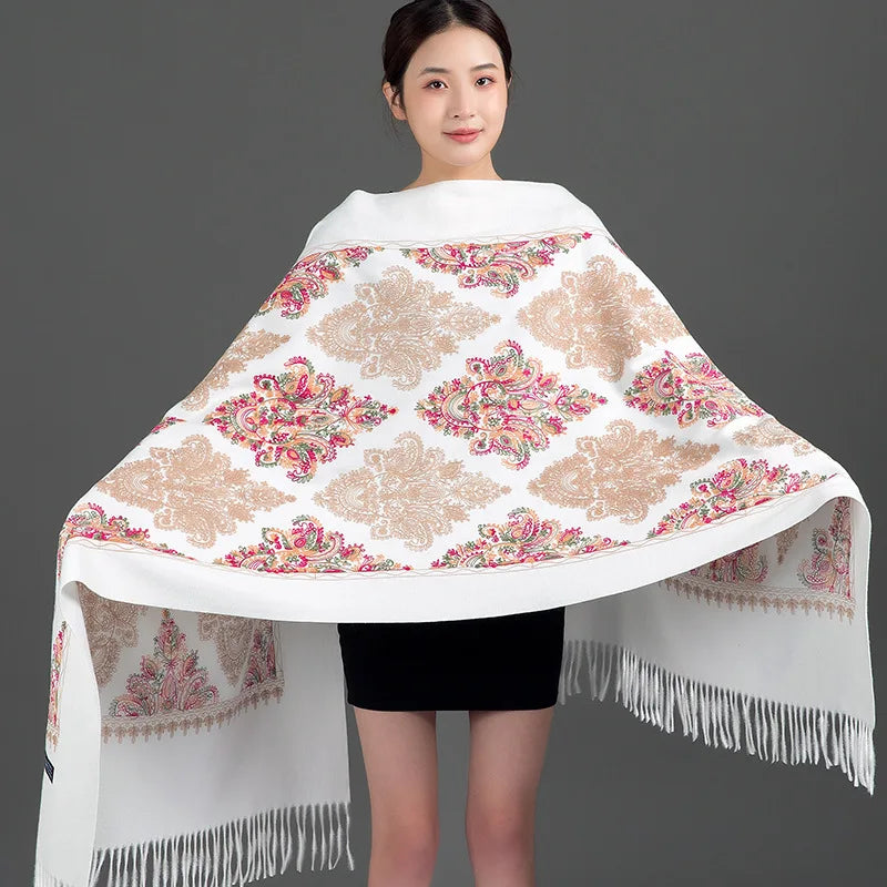 Women's Thick Warm Cashmere Winter Poncho Scarf Long Shawl Delicate Embroidery Wholesale Traditional Scarves Shawls Supplier