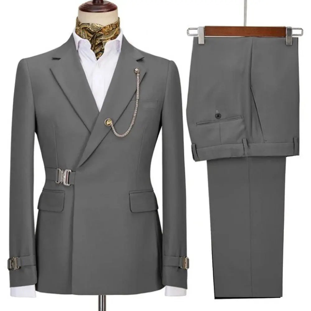 XS-5XL Men's Autumn and Winter Personalized Buckle Design Suit Fashion Business Casual Suit Set Two Piece