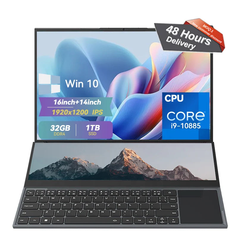 Gaming Laptops Brand New Core I7-9850H Win10 UHD Graphics 16GB 32GB SSD 1TB Pc Portable Dual Screen Touch 16+14inch