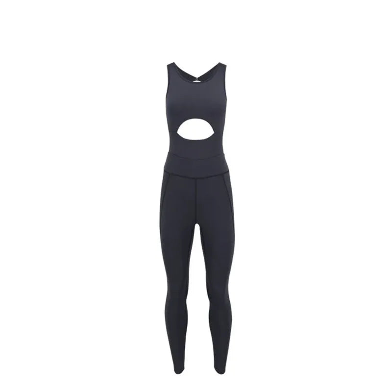 Sexy Back Hollow Women Aerial Yoga Sport Suit Fitness Jumpsuit With Pad Women High Elasticity Gym Dance Training Athletic Suit