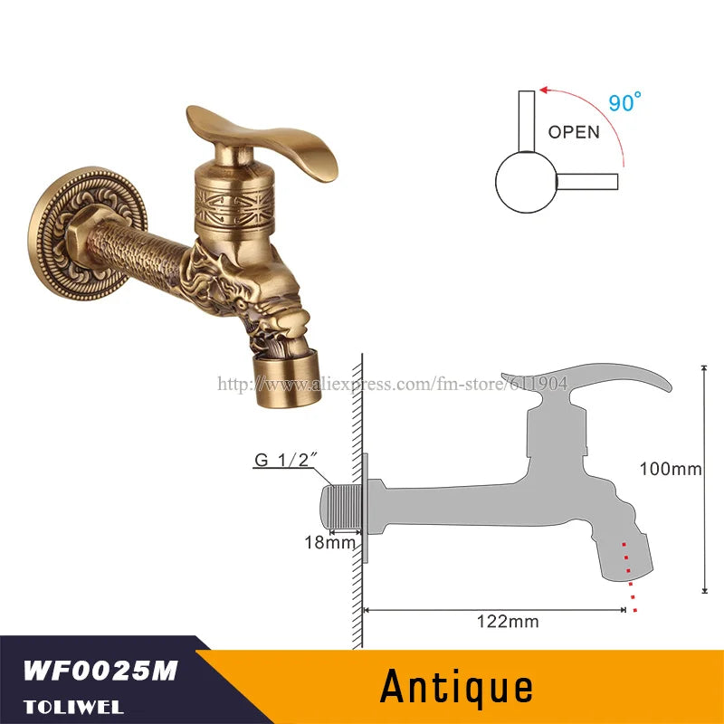 Antique Brass Bathroom Wall Mount Sink Basin Cold Water Faucet Tap G 1/2 Inch Outdoor Garden Hose Faucet Mop Sink tap TWL031