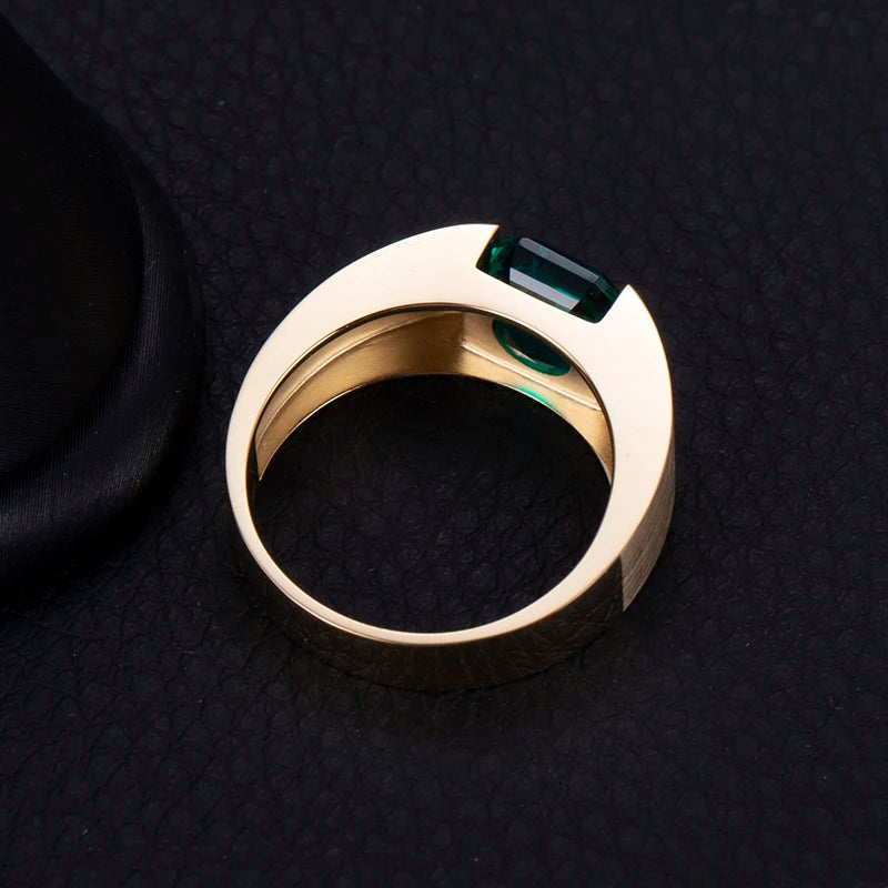 Messi Gems Custom Jewelry MSR-813 18K Yellow Gold Lab Created Emerald Fine Jewelry Rings