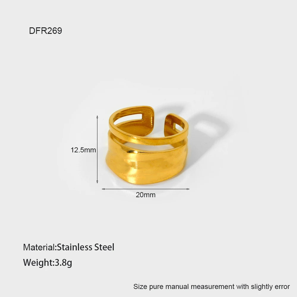 Geometric Jewelry 18K Gold Plated Finger Ring Stainless Steel Chain Starfish Ginkgo Leaf Layer Opening Stacking Rings Gift