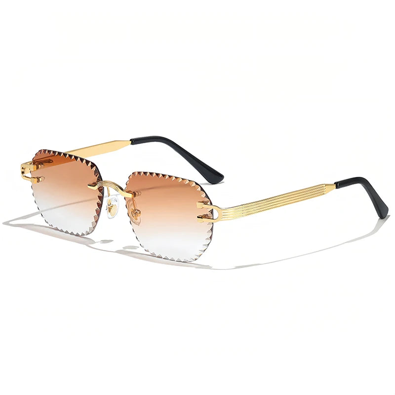 HBK 2025 Unisex Frameless Sunglasses Black PC Alloy Pink Blue Gradient Lens Polygon Rimless Design New Style Street Snap Men