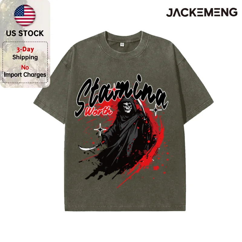 Oversized Vintage Retro Dark Reaper Streetwear Print Tshirt USA Stock Wholesale Y2K Casual Tee