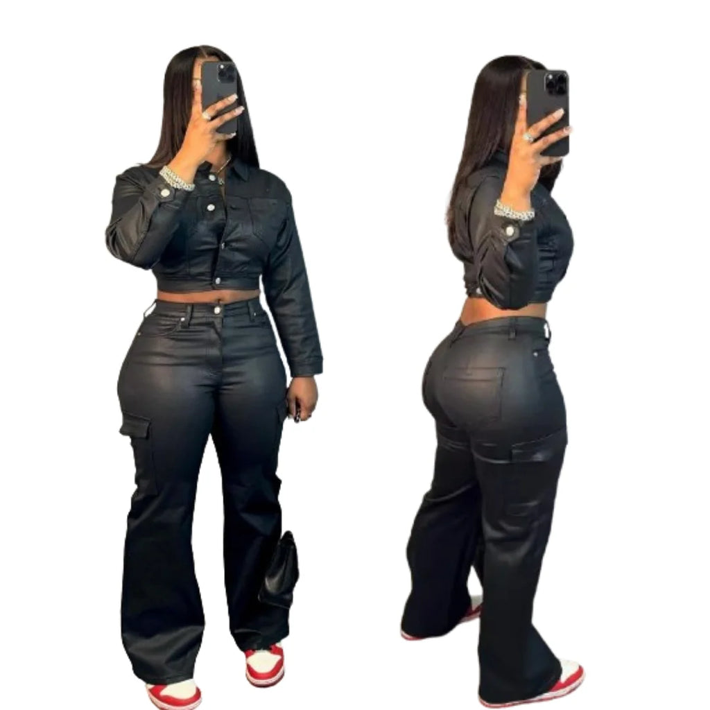 Ladies Autumn Winter Hot Sale Spandex/Polyester Suit Crop Jacket Trousers Two Piece Set Women'S Regular Fit Casual Short
