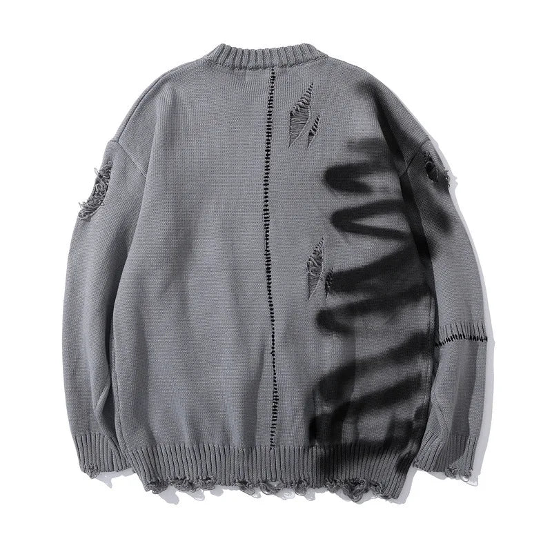 Una Reta Graffiti Sweater Men New Autumn Streetwear Men's Clothes Hip Hop Pullover Men Hole Oversize Couple Sweater