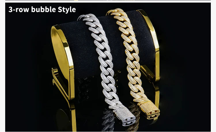 Custom Luxury 12 16 20 mm Full Iced Out Hiphop Moissanite Diamond Miami Silver Cuban Link Chain Bracelet in Silver 925 for Men