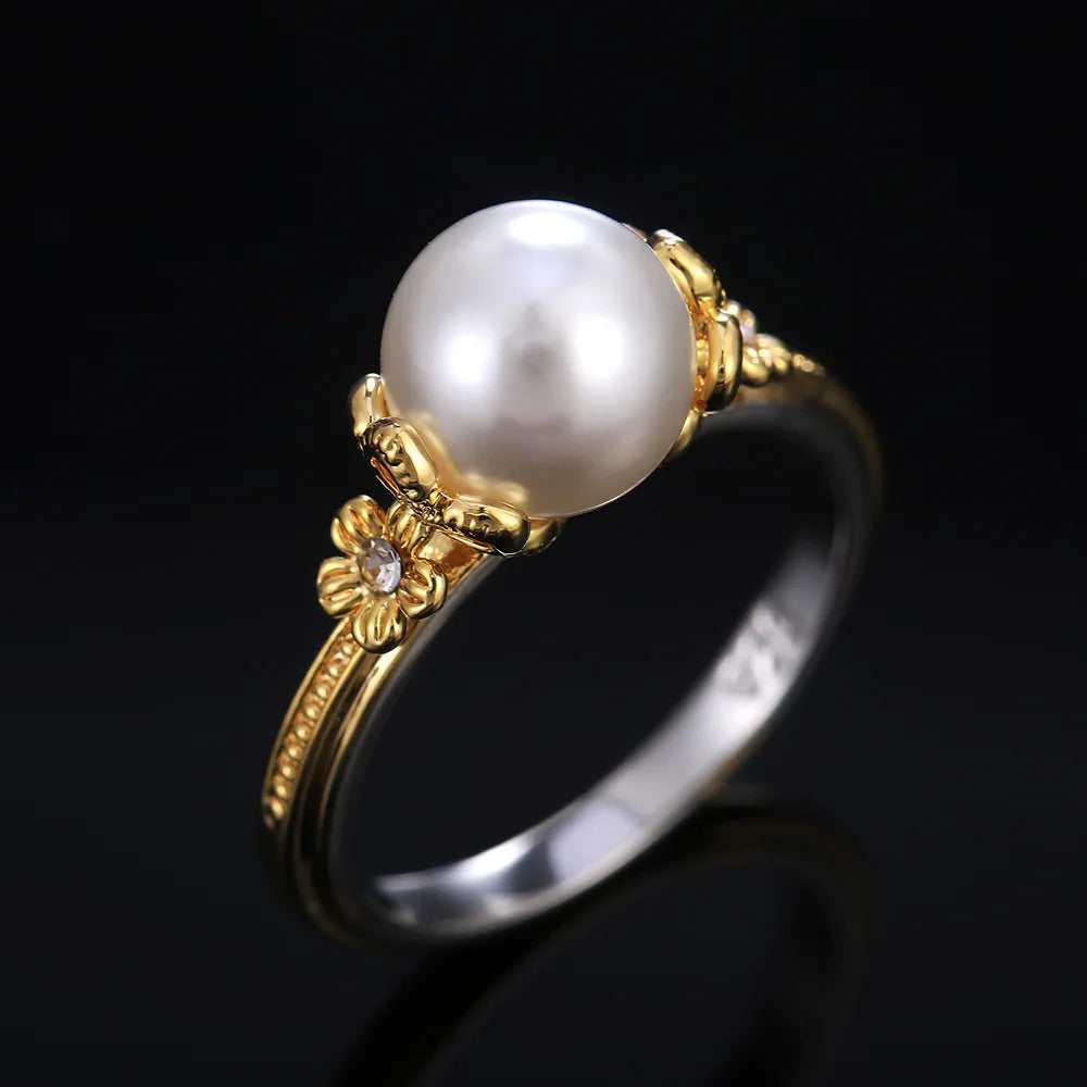 Women's Trendy Rhodium Plated Pearl Rings
