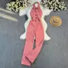 25 Trendy Vintage Turn-down Collar Tunic Slim Jumpsuit for Women High Waist Denim Long Jumpsuit Ladies Retro Overalls Wholesale