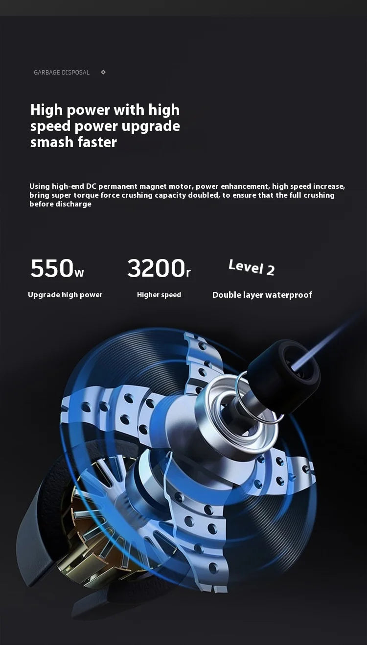 S55 Household Kitchen Garbage Disposal, Quiet And Efficient, Stainless Steel Material, Anti-Blocking Design High Efficiency