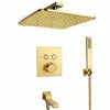 Brushed Gold Thermostatic Rainfall Shower System 10 Inch Bathroom Gold Luxurious Modern Shower Set With Bathtub Spout