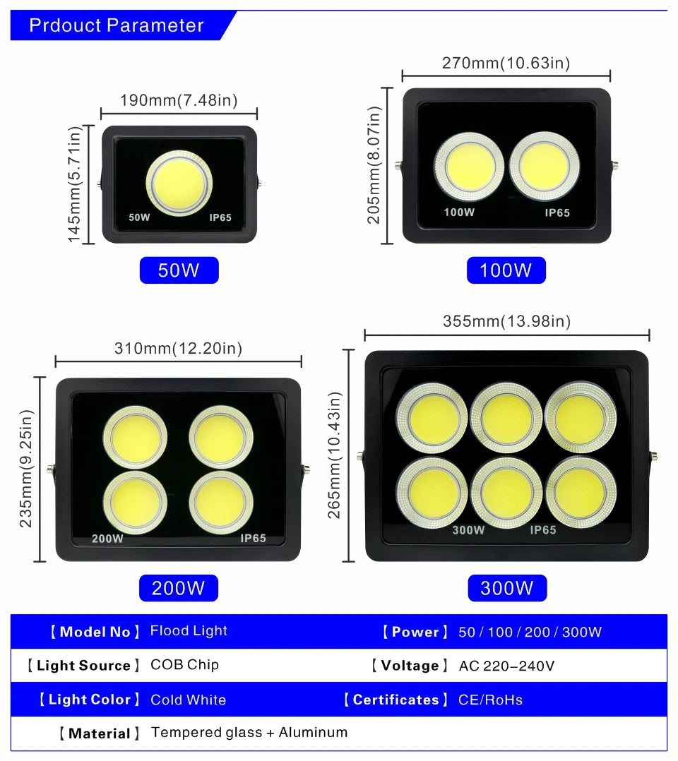 LED Flood Light 300W 200W 100W 50W Outdoor Lighting COB Floodlight 220V Spotlight IP65 Modern Waterproof Outdoor Led Garden Lamp